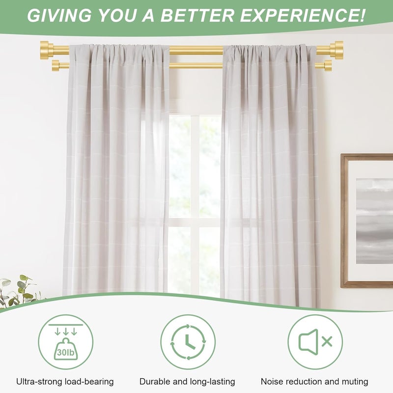 TANGWIN Gold Double Curtain Rods for windows 36 to 88:Adjustable Heavy Duty Double Curtain Rod for Bedroom Living Room,1 Inch Brass Gold Iron Moden Decorative Telescopic Dual Drapery Rod Easy Install - Image 5